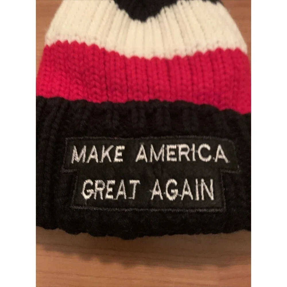 Unbranded Adult Striped Faux Fur Lined Pom Toboggan Hat